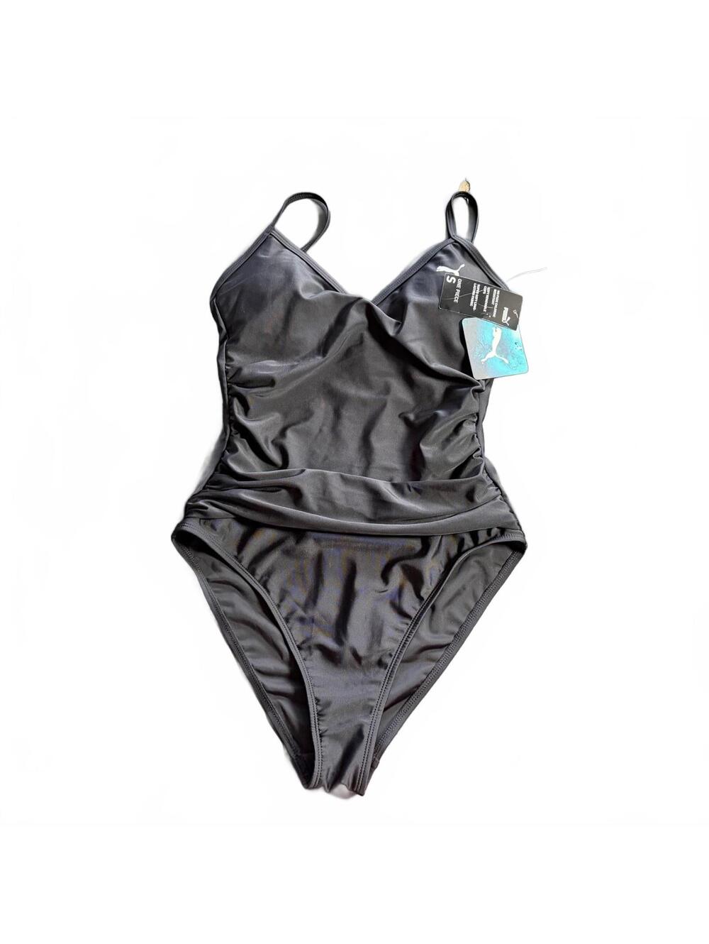 PUMA black chlorine resistant soft fabric athletic one piece swimsuit Sz S New